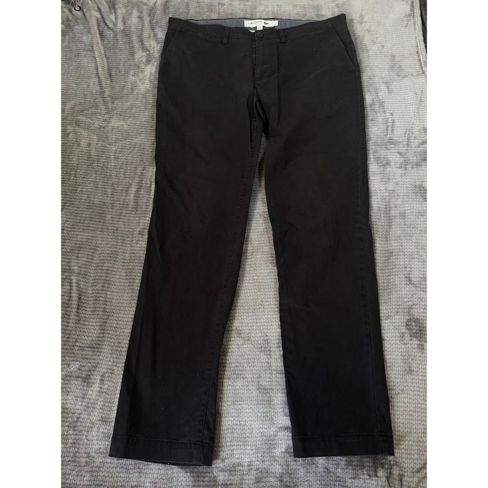 Lacoste Mens Chino Pants‎ Black Straight Leg Cotton Blend Trousers Size 38X31